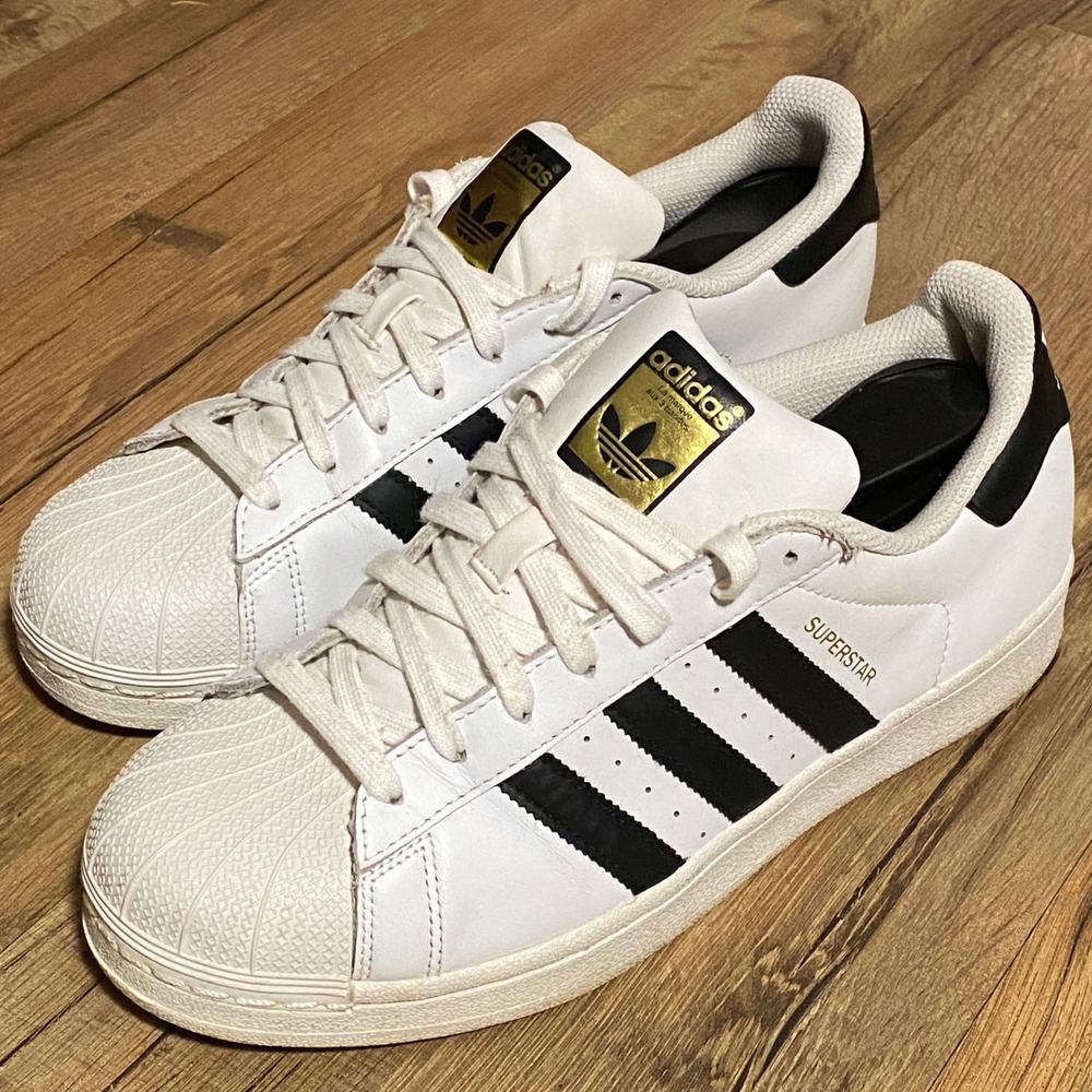 Adidas Originals Superstar‎ White Black Gold Shell Toe Sneakers C77153 Womens 9